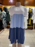 Ladies Babydoll Dress - White and Blue Tones