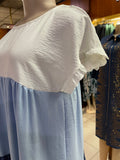 Ladies Babydoll Dress - White and Blue Tones
