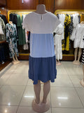 Ladies Babydoll Dress - White and Blue Tones