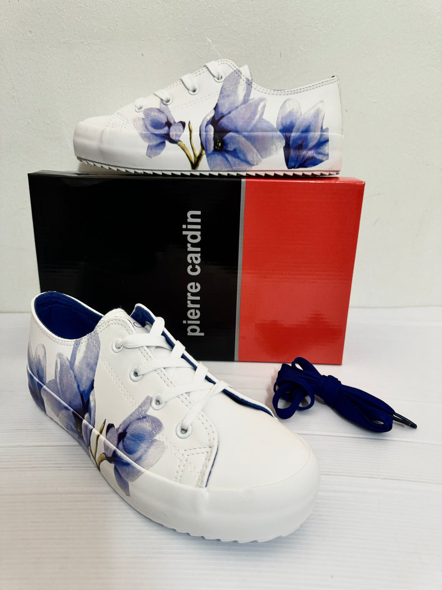 Ladies Platform Sneaker: Pierre Cardin Gardin White and Blue