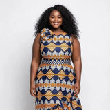 AMEN Brad & Abiah - Orange/Navy/White African printed dress