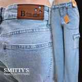 Ladies Jeans: Blue Sky, Straight, Wide Leg, Cargo Jeans - Pale Blue