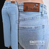 Ladies Jeans: Blue Sky, Straight, Wide Leg, Cargo Jeans - Pale Blue