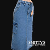 Ladies Jeans: Blue Sky, Midi Cargo Skirt - Steel Blue