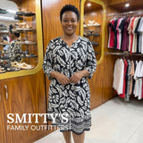 Ladies Lunah Dress in Black/White Floral Print - 2XL