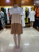 Ladies Babydoll Dress - White and Nude Tones
