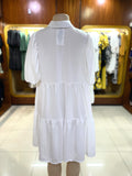 Ladies Collared Shirt Babydoll Style Dress - All White