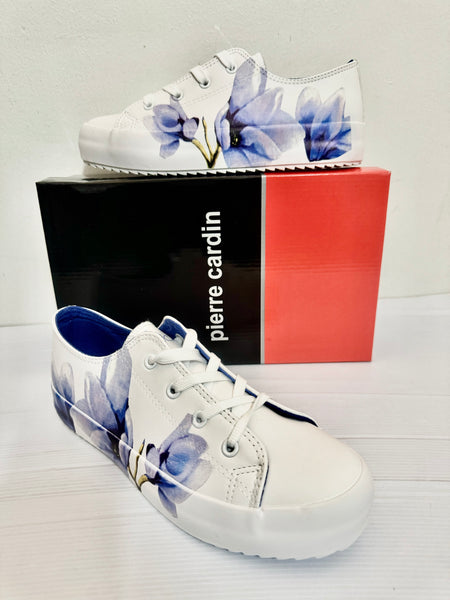 Ladies Platform Sneaker: Pierre Cardin Gardin White and Blue