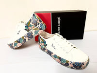 Ladies Platform Sneaker: Pierre Cardin - Jungle White with Floral Print Detailing