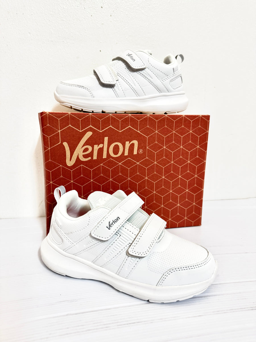Kids Sneaker : Basic School Tekkie Velcro White #VERLON #WHITE #6011 ...