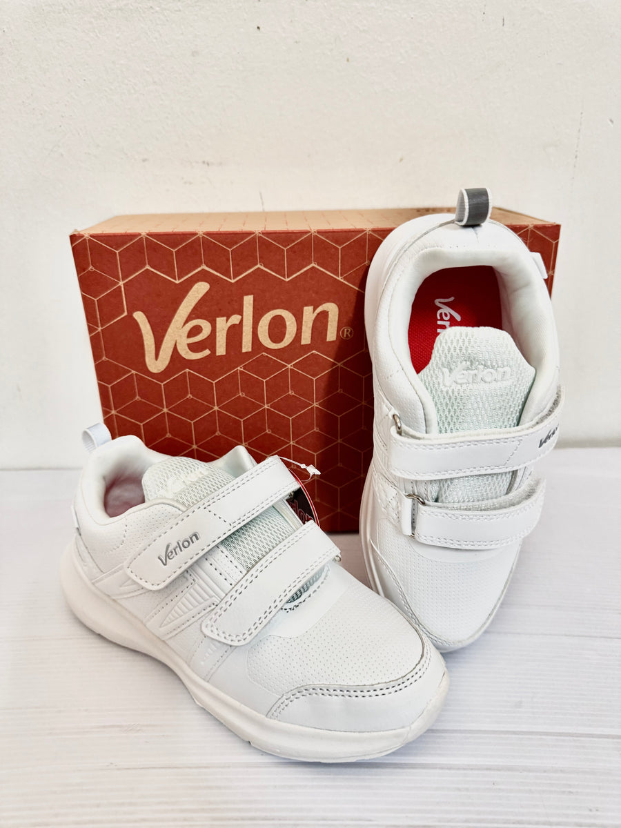 Kids Sneaker : Basic School Tekkie Velcro White #VERLON #WHITE #6011 ...