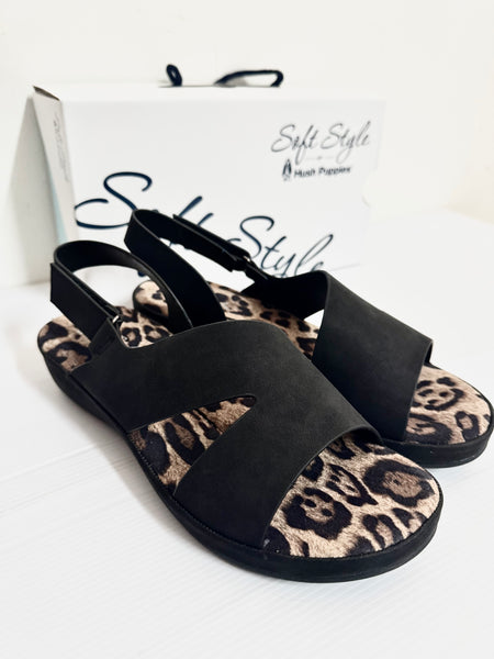 Ladies Shoes: Hush Puppies Sandals - Soft Style, GERAINT, Black (#SSL01566BKBK)