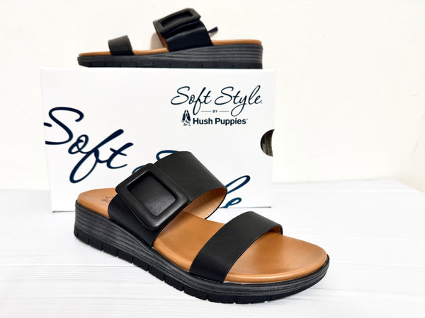 Ladies Shoes: Hush Puppies Sandals - Soft Style, CAROLINE, Black (#SSL01576BKBK)