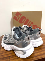 Kids Soviet Sneakers - K ALEXIS - Kids Vulcanised Low-cut Mixed Media Sneaker - Grey and Silver