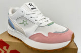 Ladies Soviet Sneakers - Mixed Media Lace-Up - White and Pink