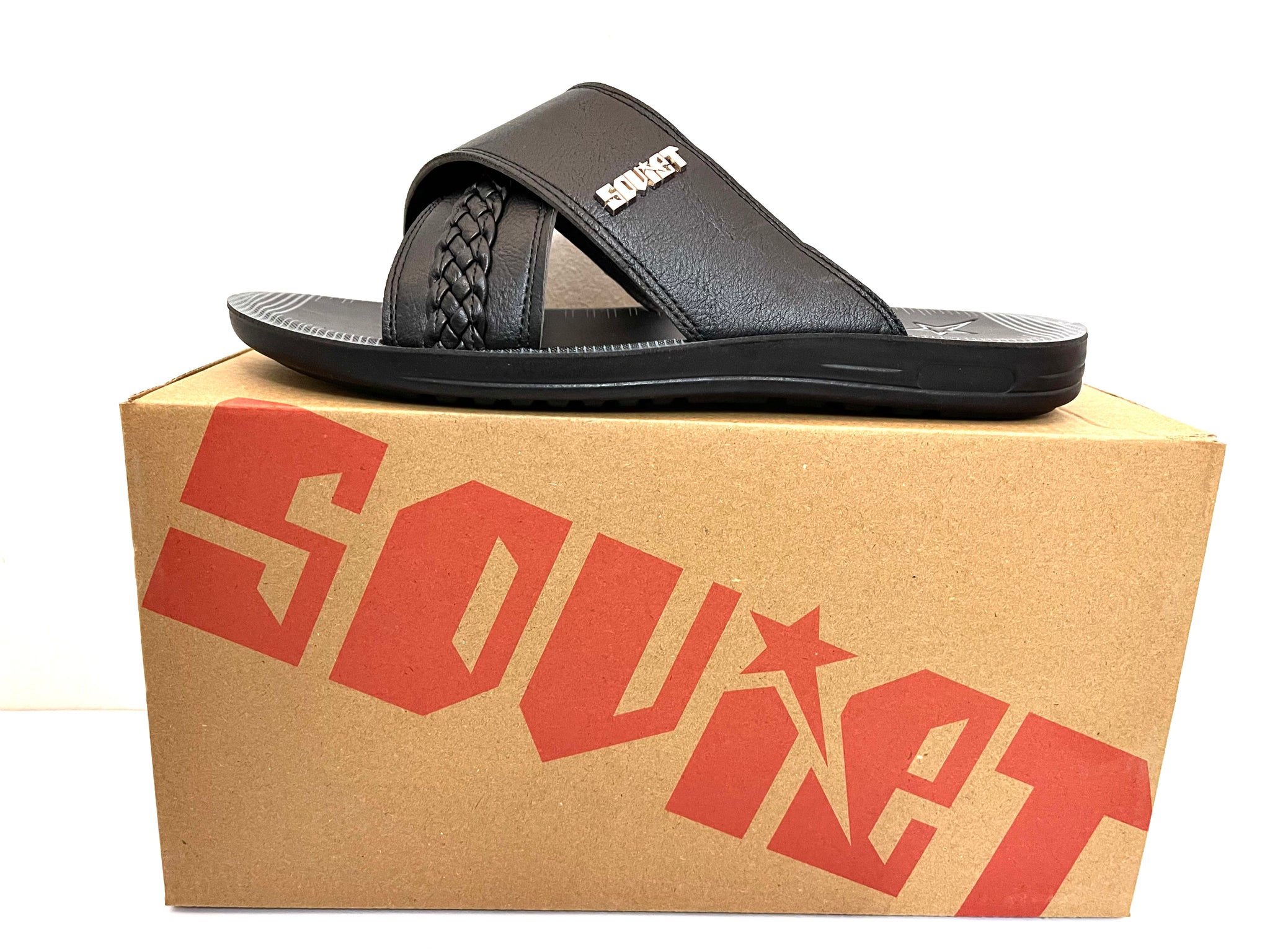 Original Soviet Men's Leather Bandage Pool Sandals - Black Mono Original Soviet Men's Leather Bandage Pool Sandals - Black Mono