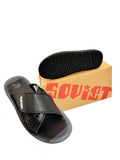 Original Soviet Men's Leather Bandage Pool Sandals - Black Mono