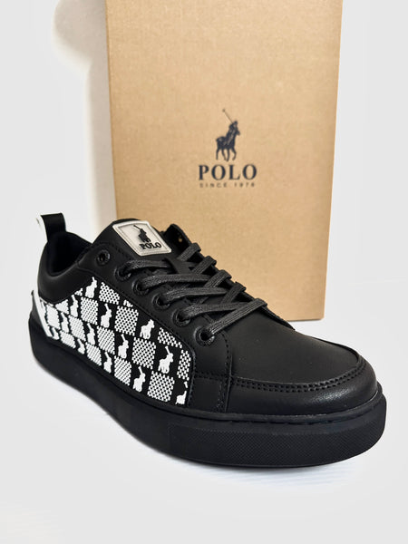 Men's Shoes: Polo - Black Monogram Sneaker #POLO (#65731)