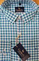 Men's Shirt: Carlo G - Aqua Checkered