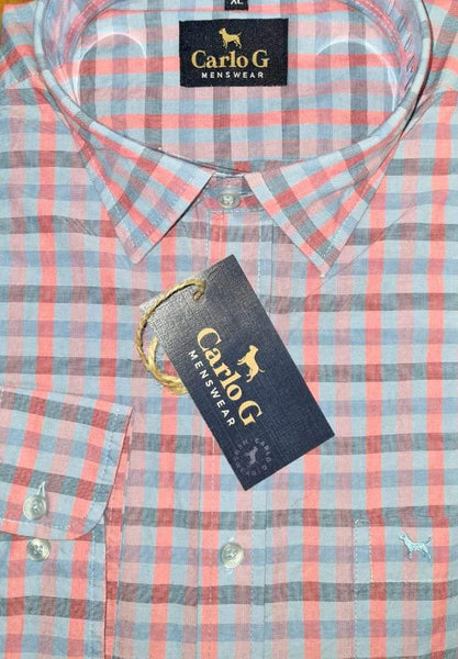 Men's Shirt: Carlo G - Red/Blue Checkered Staffie Shirt