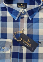 Men's Shirt: Carlo G - Blue Checkered Staffie Shirt