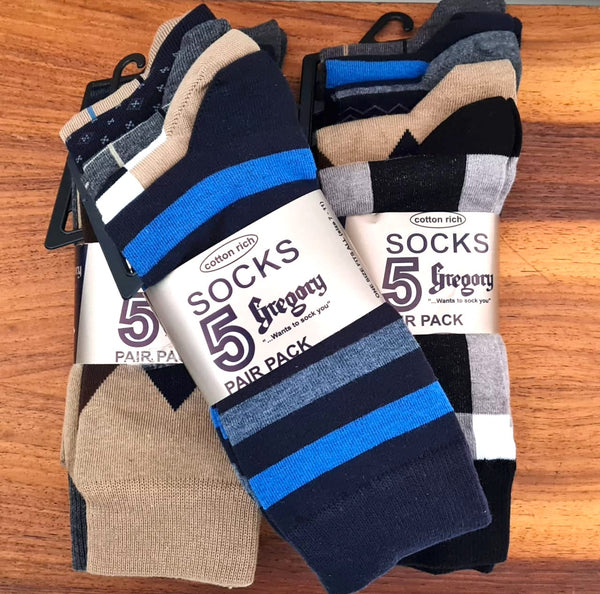 Men's 5 Pack Gregory Cotton Rich Socks